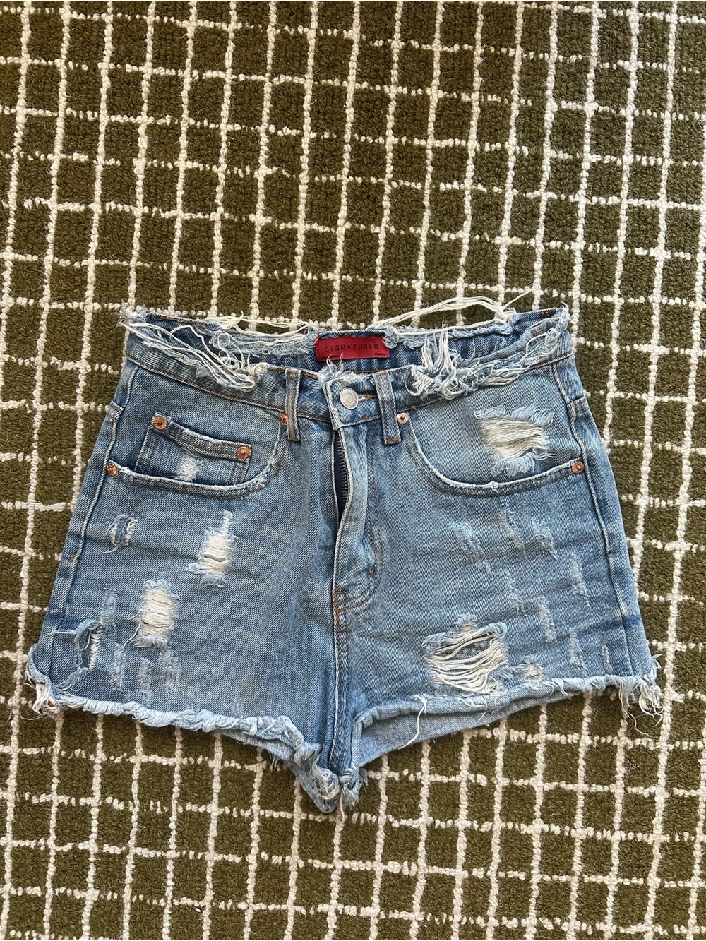 SIGNATURE Distressed Light Blue High-Rise Denim Shorts